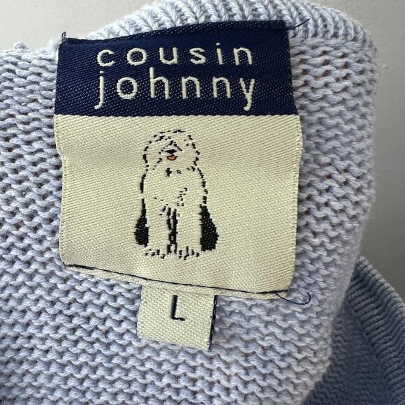 COUSIN JOHNNY Light Blue Knit Sweater Cotton Long Sleeve Pullover Size L Large - Picture 9 of 11
